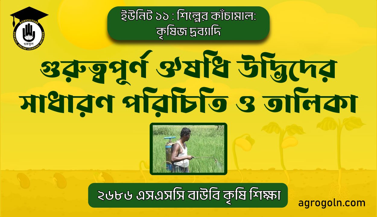 গুরুত্বপূর্ণ ঔষধি উদ্ভিদের সাধারণ পরিচিতি ও তালিকা