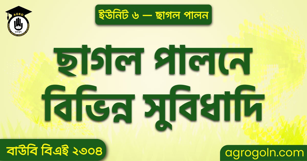 ছাগল পালনে বিভিন্ন সুবিধাদি