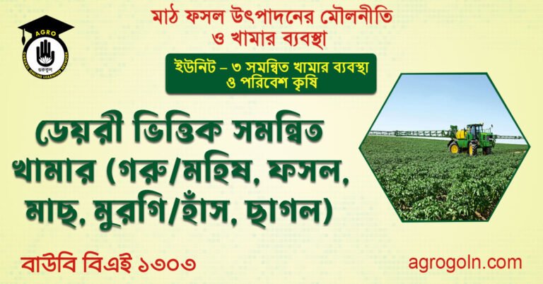 ডেয়রী ভিত্তিক সমন্বিত খামার (গরু/মহিষ, ফসল, মাছ, মুরগি/হাঁস, ছাগল)
