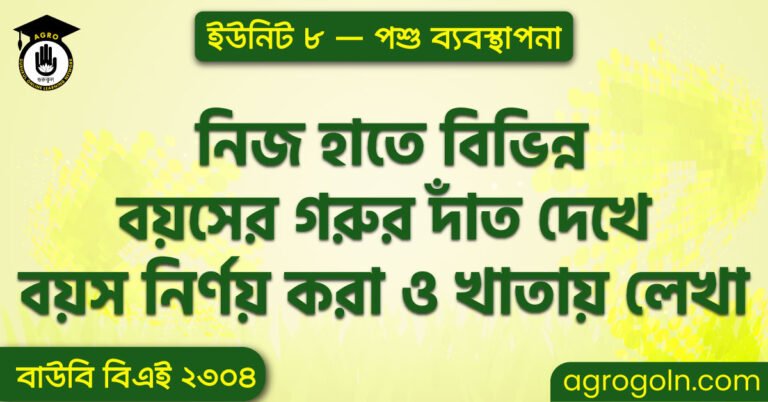 নিজ হাতে বিভিন্ন বয়সের গরুর দাঁত দেখে বয়স নির্ণয় করা ও খাতায় লেখা