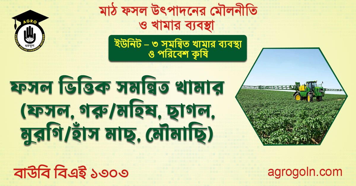 ফসল ভিত্তিক সমন্বিত খামার (ফসল, গরু/মহিষ, ছাগল, মুরগি/হাঁস মাছ, মৌমাছি)