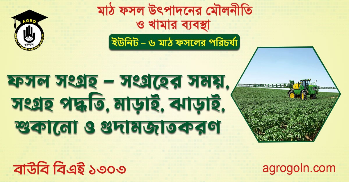 ফসল সংগ্রহ – সংগ্রহের সময়, সংগ্রহ পদ্ধতি, মাড়াই, ঝাড়াই, শুকানো ও গুদামজাতকরণ