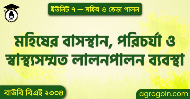 মহিষের বাসস্থান, পরিচর্যা ও স্বাস্থ্যসম্মত লালনপালন ব্যবস্থা