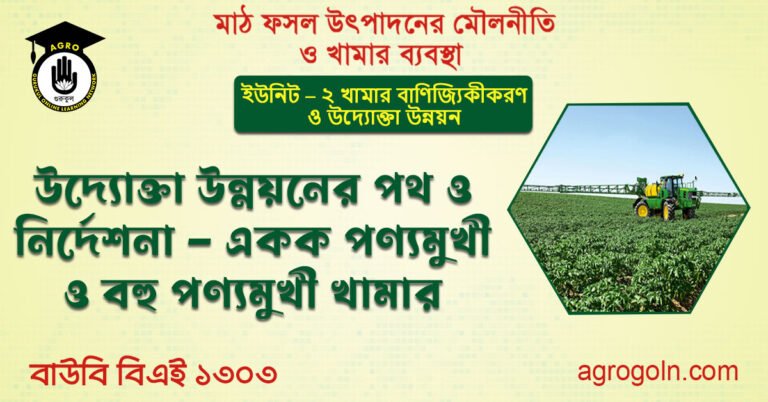 উদ্যোক্তা উন্নয়নের পথ ও নির্দেশনা - একক পণ্যমুখী ও বহু পণ্যমুখী খামার