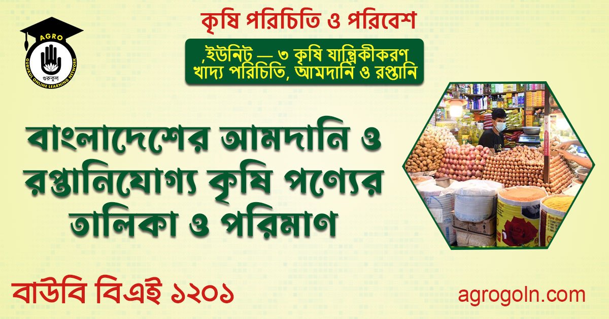 বাংলাদেশের আমদানি ও রপ্তানিযোগ্য কৃষি পণ্যের তালিকা ও পরিমাণ