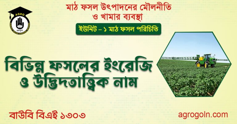 বিভিন্ন ফসলের ইংরেজি ও উদ্ভিদতাত্ত্বিক নাম