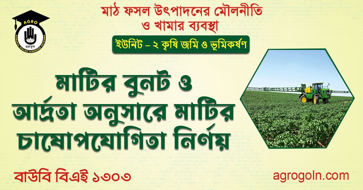মাটির বুনট ও আর্দ্রতা অনুসারে মাটির চাষোপযোগিতা নির্ণয়